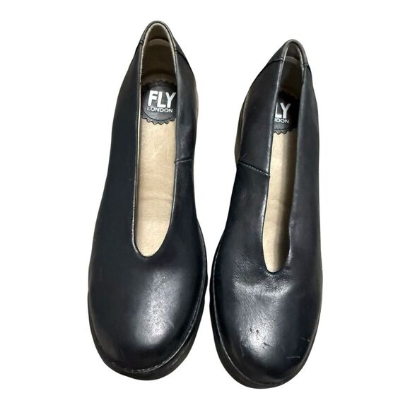 Fly London Beso Wedge Slip-Ons Black Leather 35 5 US - Picture 8 of 10